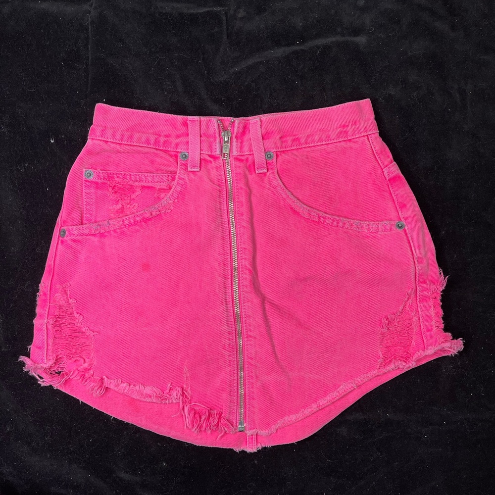 Pink denim skirt